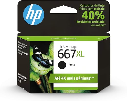 Cartucho HP 667XL Preto Original (3YM81AB) Para HP Deskjet 2376, 2776, 6476, 5076, 52765076, Impressora HP 5276