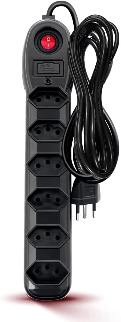 Filtro de Linha 6 Tomadas 2P+T Preto com Cabo 3M Bivolt