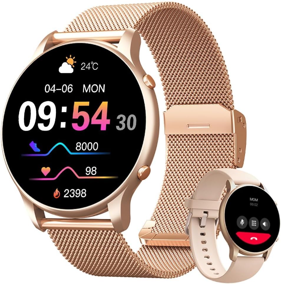 Smartwatch Feminino Redondo com Chamadas Bluetooth e IP68