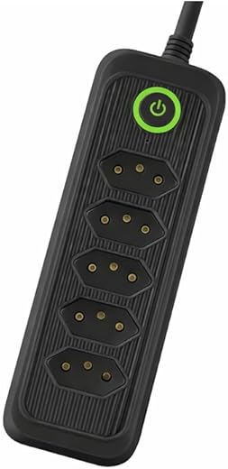 Régua de energia com 5 tomadas + USB + Tipo-C • Cabo 2m • Filtro de Linha • Bivolt automático • Ideal para home office, TV e PC (Preta)