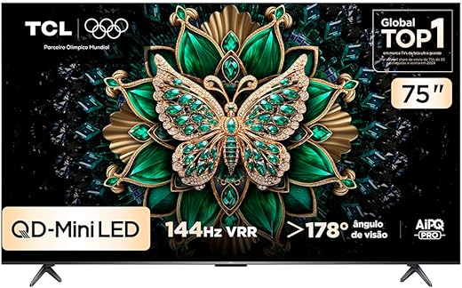 Smart TV TCL 75 Polegadas QLED Mini LED 4K C6K WiFi Bluetooth Google TV 4 HDMI 144Hz HDR10+ 75C6K