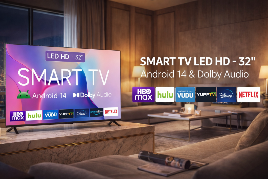 smart tv 32 android acessível, funcional e moderna