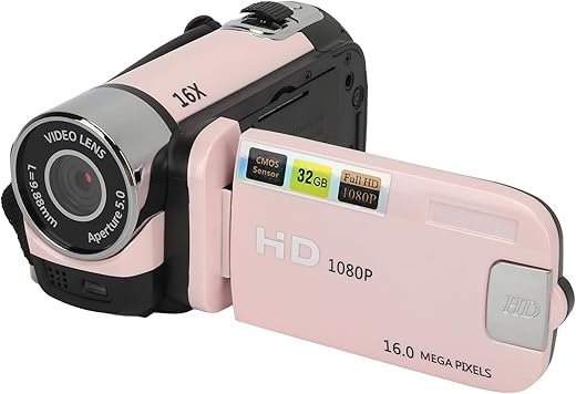 Câmera de Vídeo 1080P, Filmadora de 16 MP, Zoom Digital de 16X, Câmera de Vlogging Com Luz de Preenchimento, Orifício de Rosca de 1/4 de Polegada, Tela Giratória de 2,4