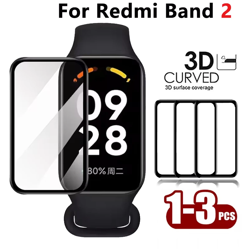 Película composta 3d para redmi band 2, 1-3 peças, protetor de tela de smartwatch, tpu macio, filmes de relógio para xiaomi redmi band 2, acessórios